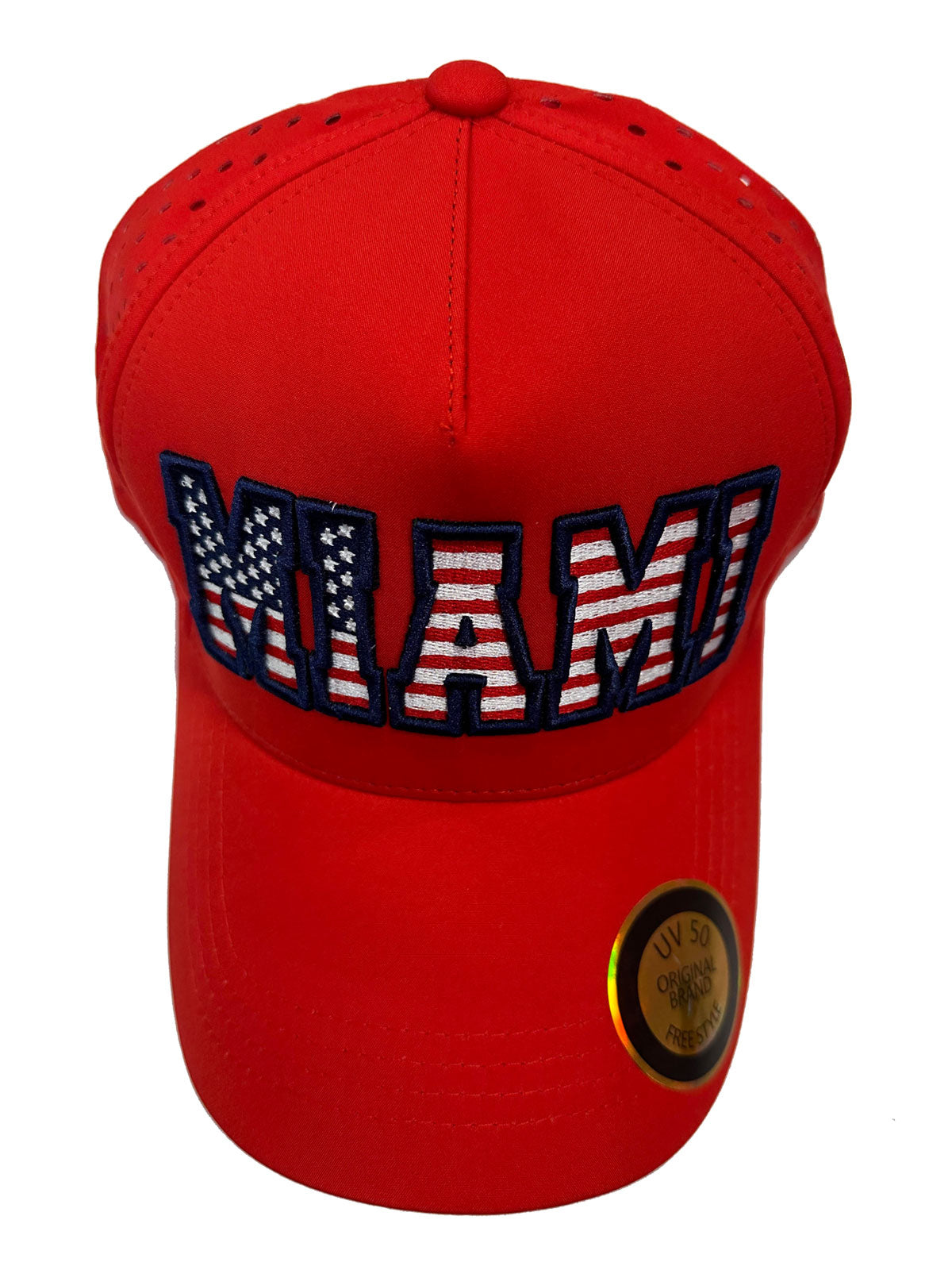 Miami Breathable Mesh Polyester Hats Assortment, adult Size UV 50 - One Size Fits Most, Dad or Mom Gift Baseball Cap Red