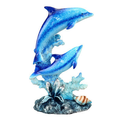 Marine Life Two Dolphin Design & Seashell Figurine Statue