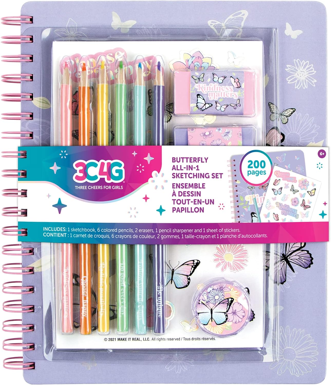 Three Cheers for Girls - Butterfly All-in-1 Sketchbook Set - Girls Dia –