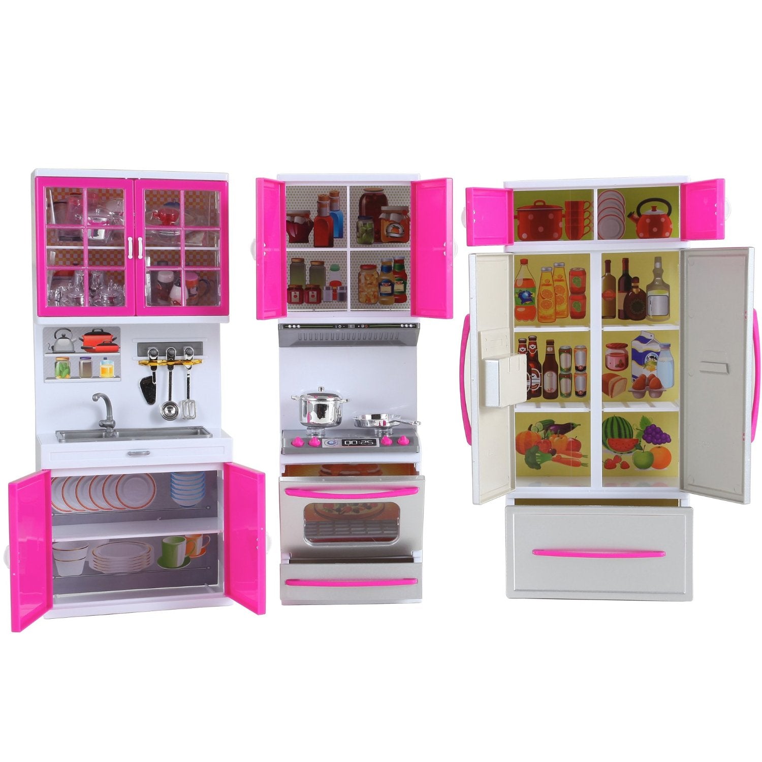 GIRL FUN TOYS Red Happy Kitchen Barbie Compatible Toy Play Set With  Refrigerator Store