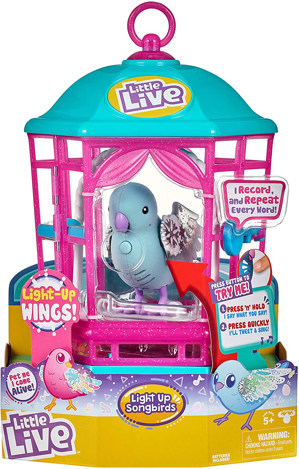 Little Live Pretend Play Toy Pets Bird Cage - Polly Pearl - Lights