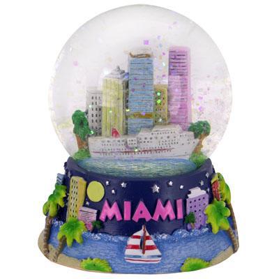 Miami Florida Snow Ball Poly Snowglobe Souvenir Beach Skyline