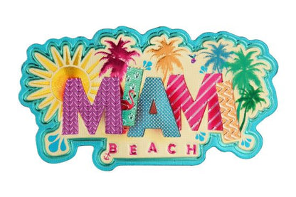 Miami Beach Florida Art Deco Foil Multi-Color Metal Magnet, Souvenir Gift - Fridge & Home Magnet 5 inches