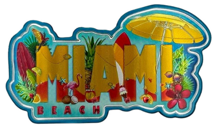 Miami Beach Foil Multi-Color Metal Magnet, Souvenir Gift - Fridge & Home Magnet 5 inches