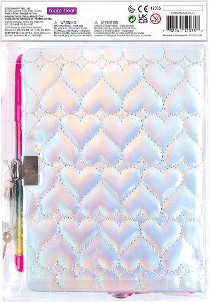3C4G THREE CHEERS FOR GIRLS Quilted Locking Journal & Glitter Pen - Girls Diary with Lock & Key Set - Lockable Journal for Girls & Teens