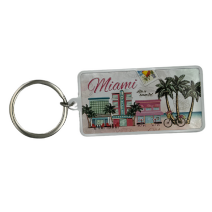 Florida Miami Double Sided License Plate Aluminum Foil Keychain Art Deco - Travel Souvenir Gift