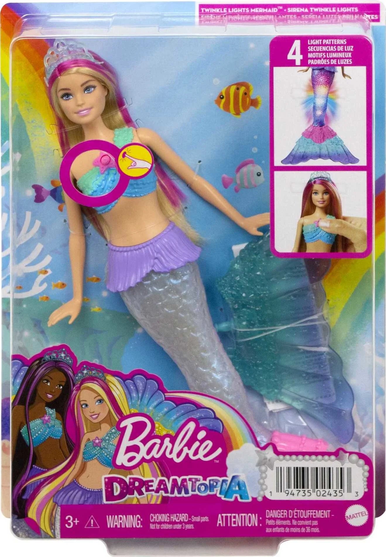 Barbie Dreamtopia Sparkle Lights Mermaid with Blonde Pink Hair sunnytoysngifts