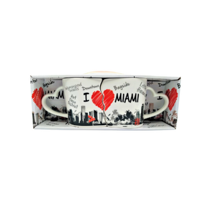 Miami Porcelain Mug in a Gift Box, I Love Miami Heart Shape & View of Miami