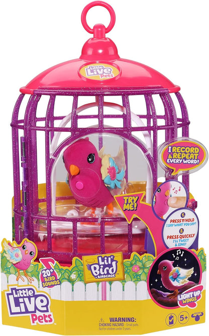 Little Live Pets - Lil' Bird & Bird Cage Tiara Twinkles, New Light Up Wings with 20 + Sounds, and Reacts to Touch