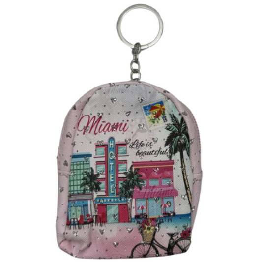 MIAMI Coin Purse & Rhinestone Heart with Zipper - Great Gift or Souvenir for Miami Fans