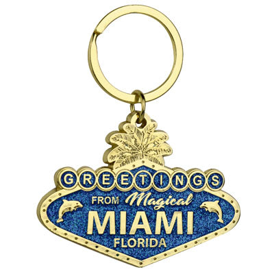 MIAMI Greeting Sign Metal Keychain, Travel Souvenir Gift (1 Count)