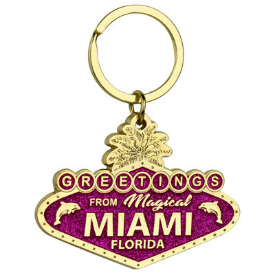 MIAMI Greeting Sign Metal Keychain, Travel Souvenir Gift (1 Count)