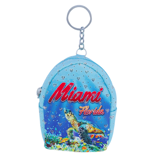 MIAMI Coin Purse & Rhinestone Heart with Zipper - Great Gift or Souvenir for Miami Fans