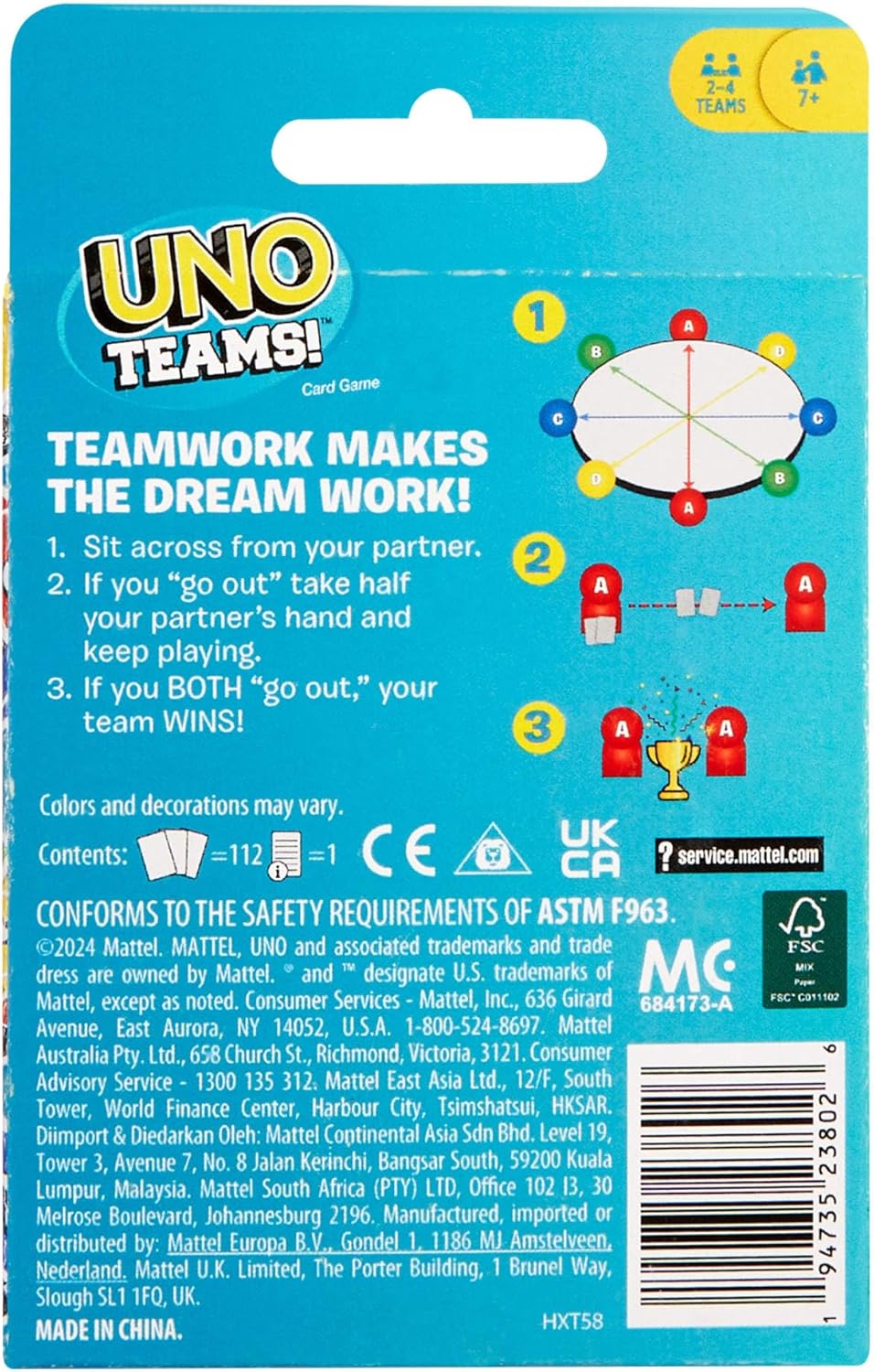 Mattel Games UNO Teams Card Game for Family Nights, Game Nights, Travel, Camping & Parties for Players 7 And Up