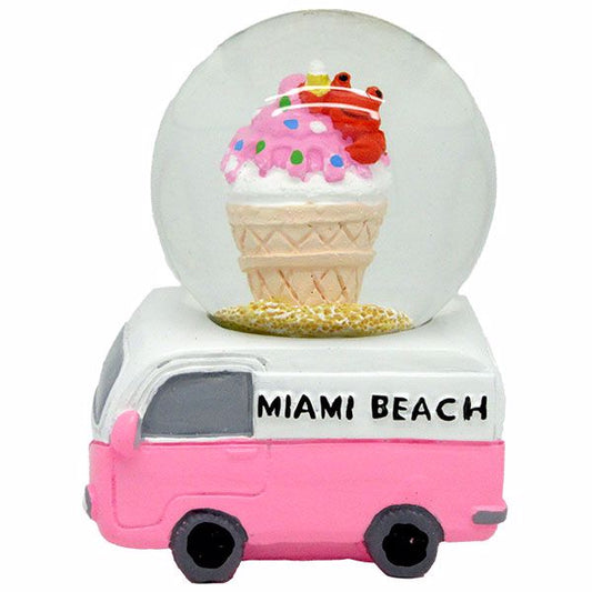 Miami Beach Ice-cream Truck Snow Globe Souvenirs 45mm, Polyresin