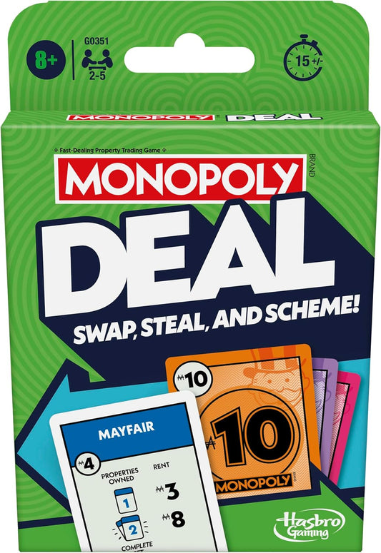 Monopoly Deal Card Game, Quick-Playing Family Card Game for 2-5 Players, Ages 8+