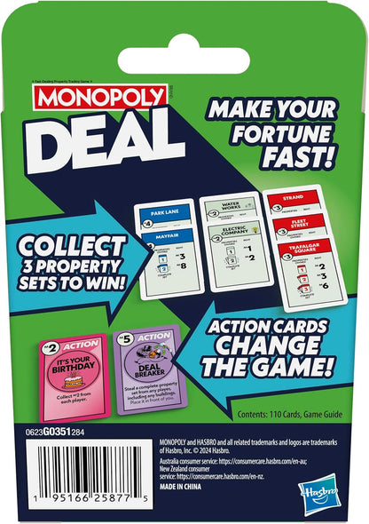 Monopoly Deal Card Game, Quick-Playing Family Card Game for 2-5 Players, Ages 8+