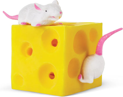 Play Visions Stretchy Mice and Cheese Toy - 2 Squishable Figures And Cheese Block - Stress Busting Fidget Toy