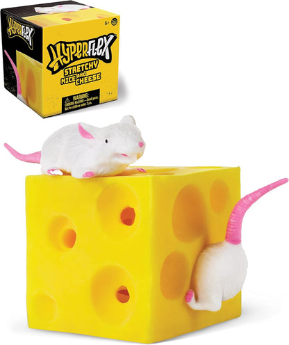 Play Visions Stretchy Mice and Cheese Toy - 2 Squishable Figures And Cheese Block - Stress Busting Fidget Toy