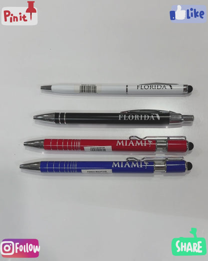 Miami Beach/Florida Ball Point Metal Pen with or Without Stylus - Great Miami Florida Souvenir Gift, 1ct