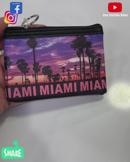 MIAMI Sunset Coin Purse with Zipper - Great Gift or Souvenir for Miami Fans