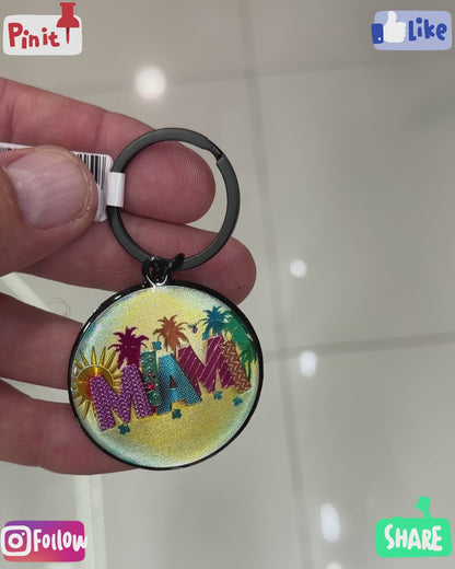 MIAMI Beach Acrylic Keychain with Turtle - Travel Souvenir Gift, Multicolor