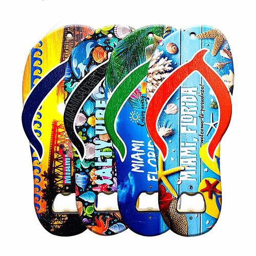 Large Miami Flip-Flop Wood Bottle Opener, Souvenir Gift - Fridge & Home Magnet Feature: Miami Florida, Miami Beach, 7" (Random Pick-1 Pcs)