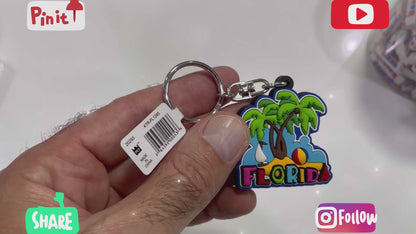 Florida Rubber Keychain - Palm Trees & Beach, Florida - FL Travel Souvenir Gift Rubber Key Tag