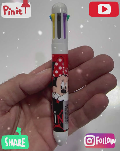 Disney Minnie Mouse Pen with 8 Colors Ink & Black Dots Design - Great Minnie Mouse Fan Gift, 1 Count