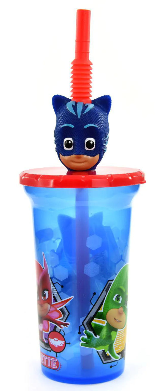 PJ Masks Buddy Sips Water Tumblers with Character Head Straw Drinkware - BPA free, 15 ounces