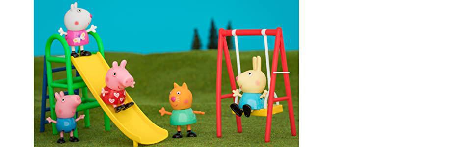 Peppa Pig Peppa & George Dinosaur Park Playtime Set - Includes Peppa and  George articulated figures, swing, and dinosaur slide