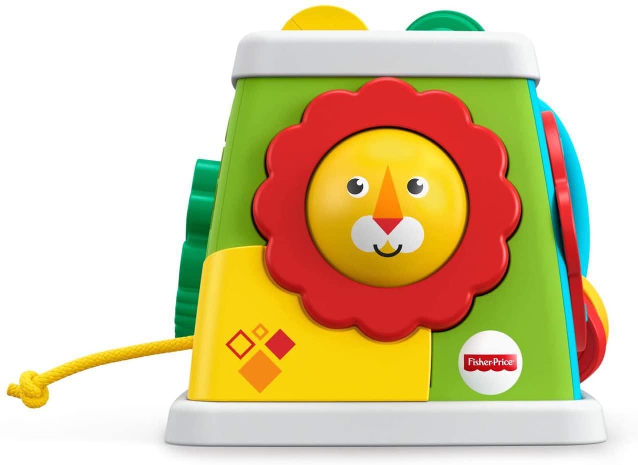 Mattel Fisher-Price Play & Learn Activity Toy, Take and Turn Activity Cube With peek-a-boo lion baby’s touch with fun sounds
