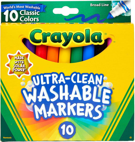 Crayola Ultra Clean Washable Markers, Broad Line, Classic Ultra Clean Markers Colors, 10 Count