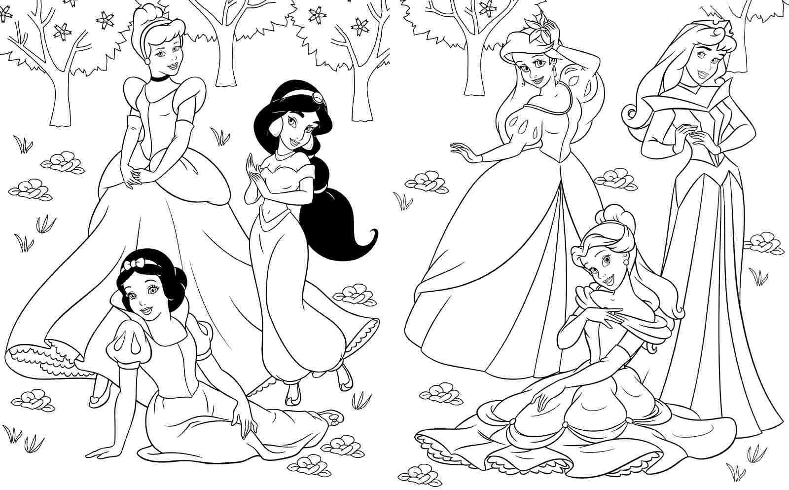 all disney princesses together coloring pages