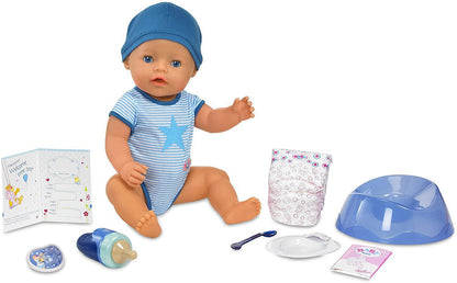 Baby Born Interactive Boy Doll, Includes: birth Certificate, bottle, pacifier, diaper, plate, spoon, potty seat, baby food packet