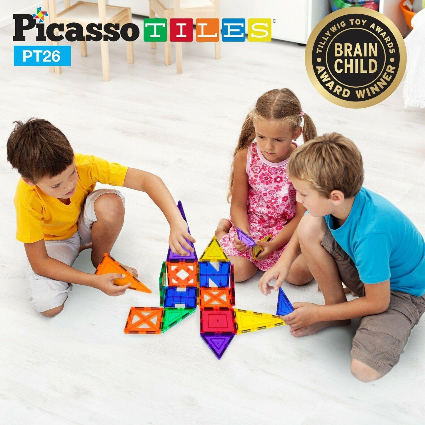 Picasso Tiles 26 Piece Educational Magnet Building Tiles 9 Different Shapes