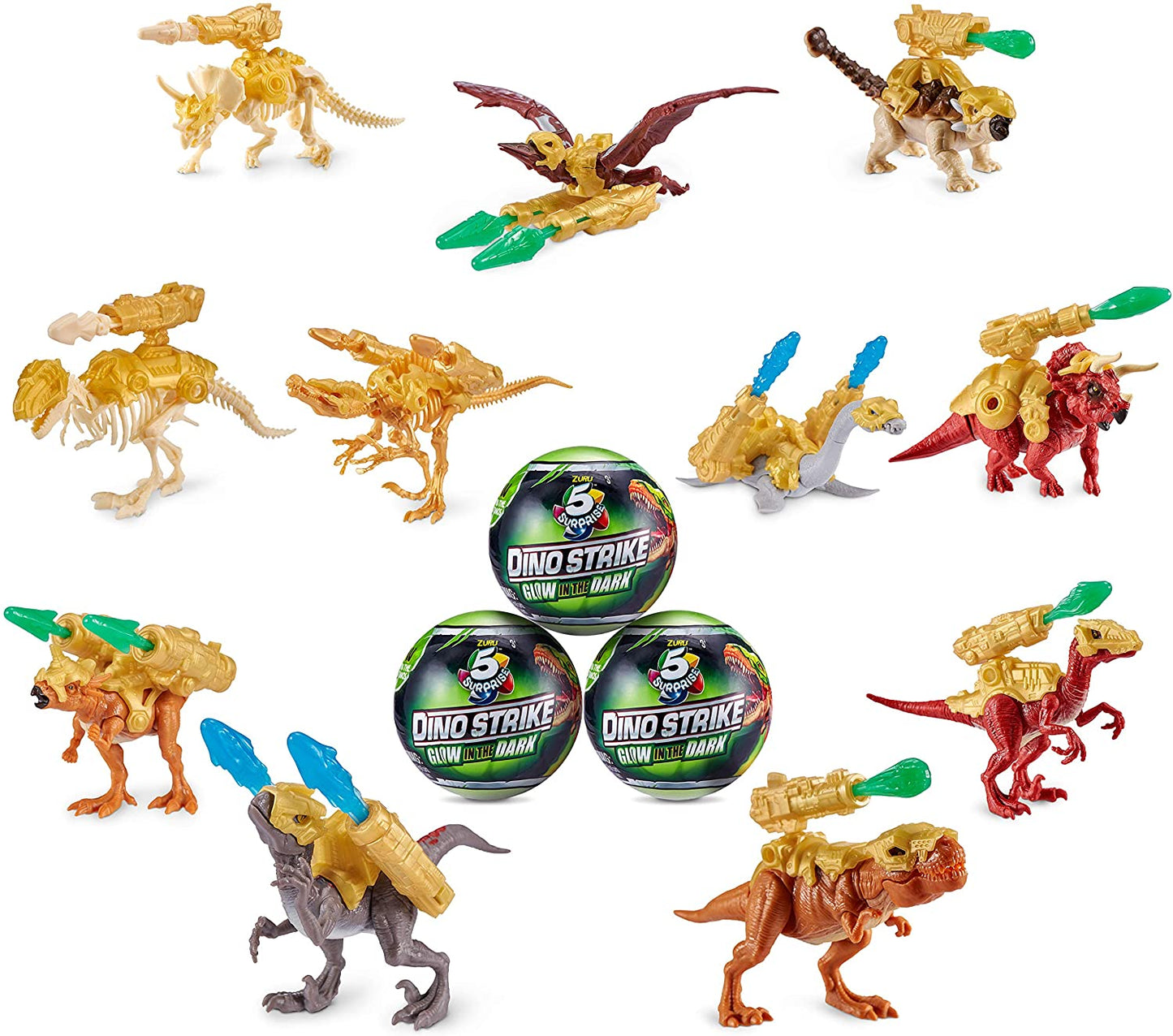 5 Surprise Dino Strike Surprise Mystery Battling Collectible Dinos by ZURU Glow in The Dark