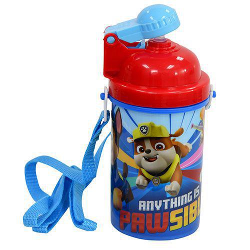 Paw Patrol Friends Carrying Strap One Touch Water Bottles with Reusable Built in Straw - BPA free, Easy to Clean.