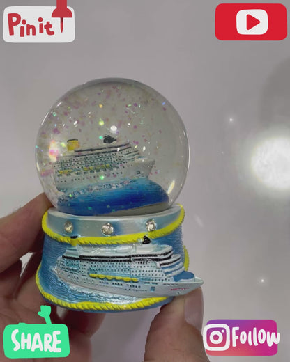 Miami Snow Globe Blue 65mm Polyresin, Cruise Ship Design - 3D images of South Beach Famous Landmarks