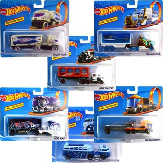 HOT WHEELS Track Trucks Die-Cast Vehicles Cabs and Trailers - Random Style Pick