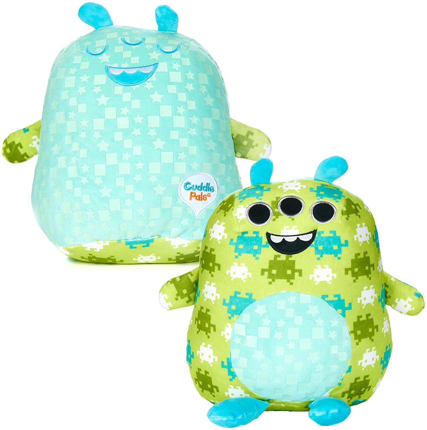 KIDS PREFERRED Double Sided Glow in The Dark Cuddle Pal Plush Toy, Pixel The Alien Stuffed Animal Plush 11.5 inch