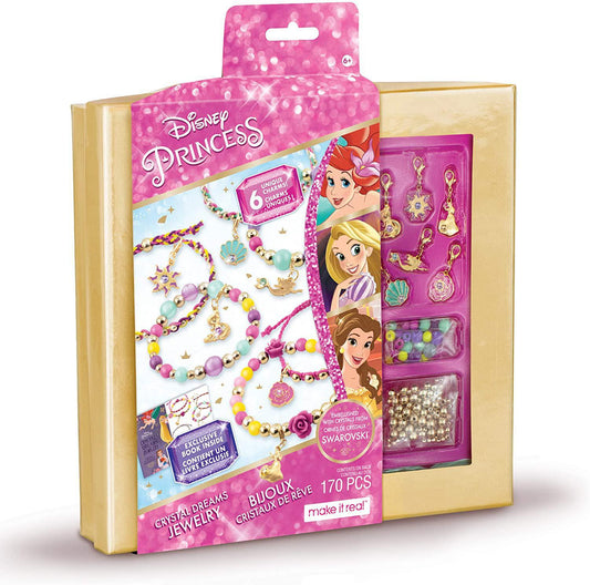 Disney Princess Crystal Dreams Jewelry - DIY Bead & Charm Bracelet Making Kit - Includes Jewelry Making Supplies, Swarovski Princess Book