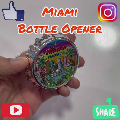 Miami Sunset Landscape Foil Bottle Cap Opener Magnet, Souvenir Gift - Fridge & Home Magnet 3 inches (1Pcs)