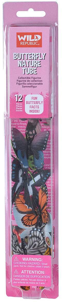 Wild Republic Butterfly Nature Figures Tube, Insect Figurines Tube, Nature Toys, Kids Gifts, 12-piece,Multicolor,1.5" to 3"