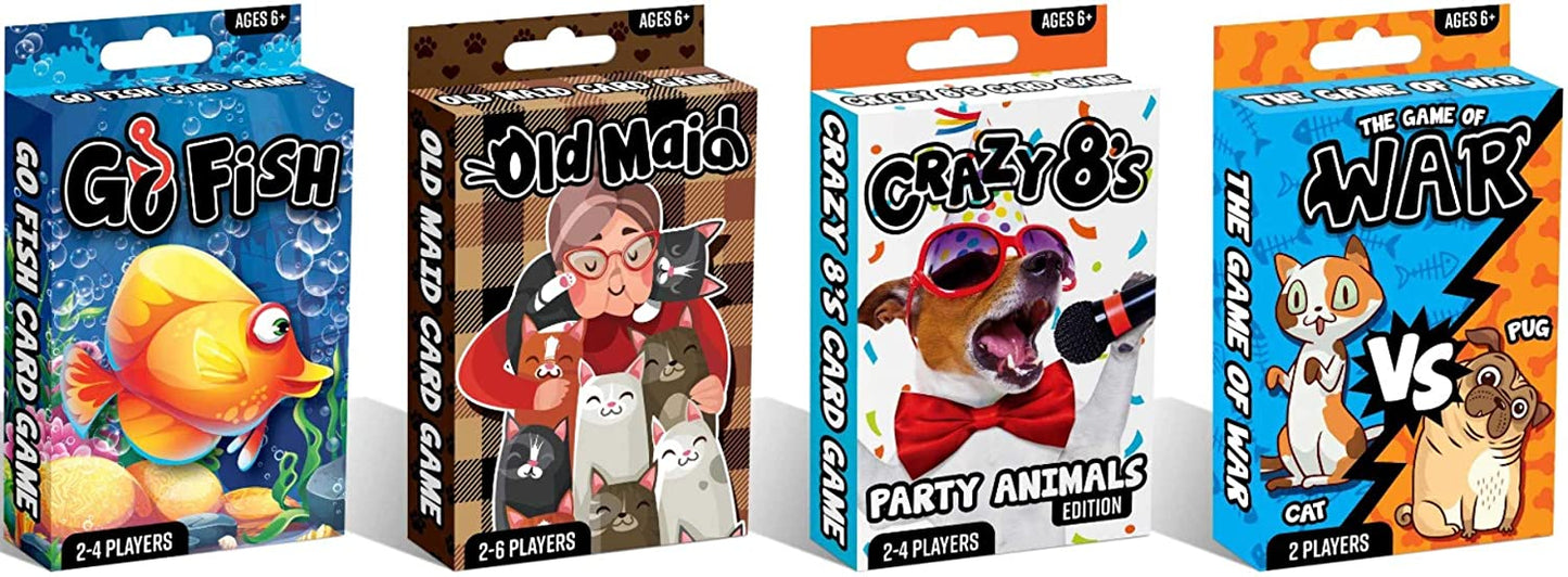 Boston Novelties Card Games Crazy 8s Fish Cats vs Dogs War Game, 3-Pack 