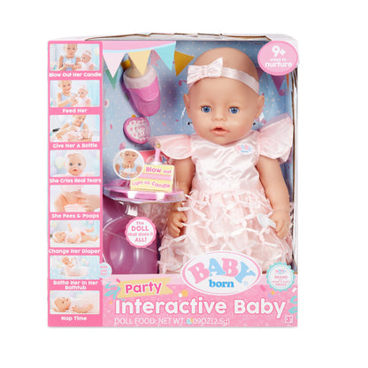 BABY born Interactive Baby Doll Party Theme – Blue Eyes with 9 Ways to Nurture (Eats, Drinks, Cries, Sleeps, Bathes, and Wets)