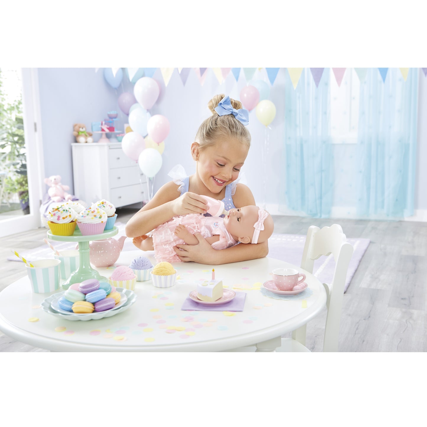 BABY born Interactive Baby Doll Party Theme – Blue Eyes with 9 Ways to Nurture (Eats, Drinks, Cries, Sleeps, Bathes, and Wets)