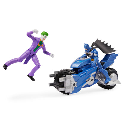 BATMAN Batcycle Vehicle with Batman and The Joker 4" Action Figures