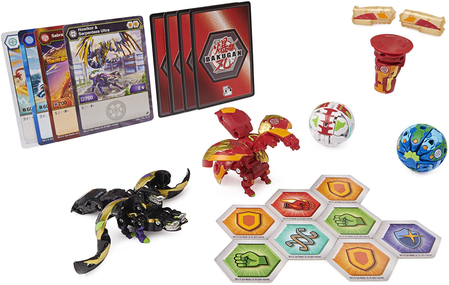 Bakugan Baku-Gear 4-Pack, Fused Sabra x Pyravian Ultra with Baku-Gear and Howlkor x Serpenteze Ultra Collectible Action Figures