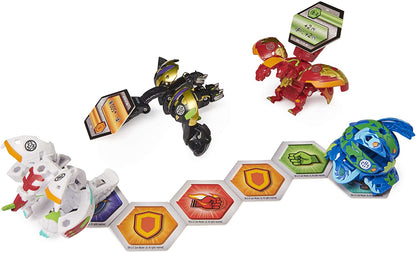 Bakugan Baku-Gear 4-Pack, Fused Sabra x Pyravian Ultra with Baku-Gear and Howlkor x Serpenteze Ultra Collectible Action Figures